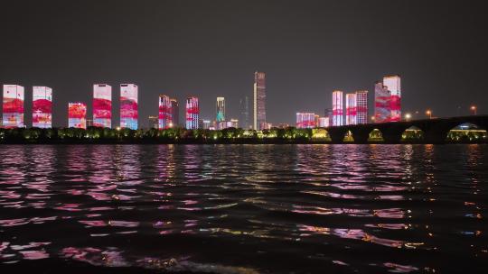 长沙湘江畔夜景航拍