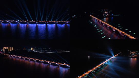 梧州藤县西江大桥灯火璀璨环绕一周航拍高清在线视频素材下载