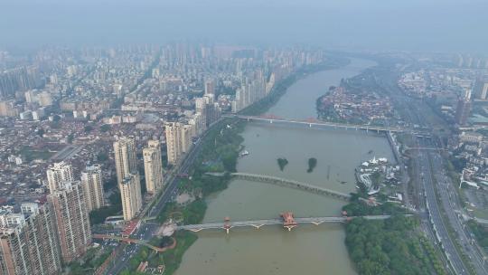 航拍福建漳州九龙江四桥城市风光