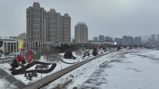 原创 辽宁通化市浑江冬季城市航拍风光