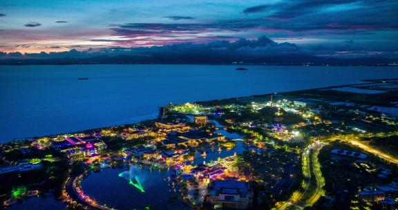 4k珠海金湾海泉湾旅游度假区夜景航拍延时