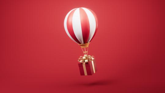 热气球与礼物盒循环动画3D渲染
