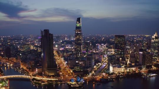 胡志明市航拍越南首都夜景城市航拍越南风光