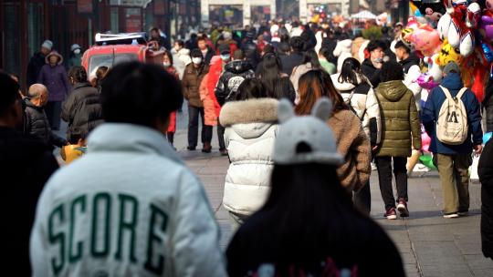 襄阳荆州街步行街人群人流街景视频素材模板下载