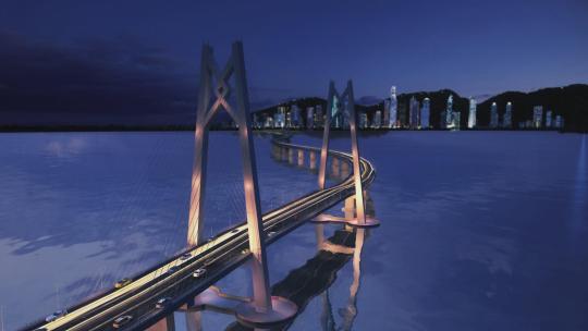 珠港澳大桥夜景生长视频素材模板下载