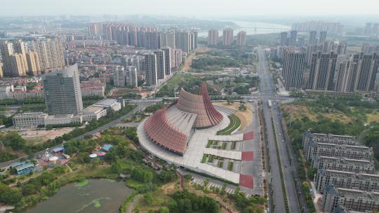 航拍湖南株洲神农城4A景区神农大剧院