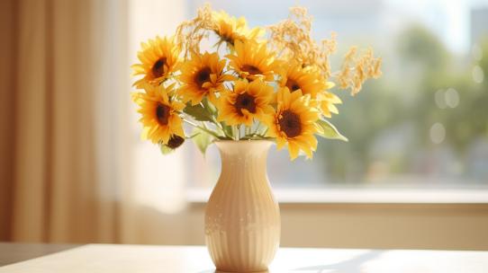 向日葵鲜花阳光花瓣葵花特写自然花瓶向阳花