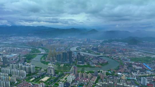台州城市地标航拍延时云层翻涌