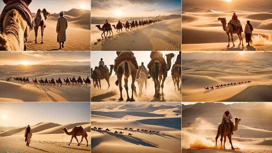 一带一路丝绸之路西域沙漠骆驼商队高清在线视频素材下载