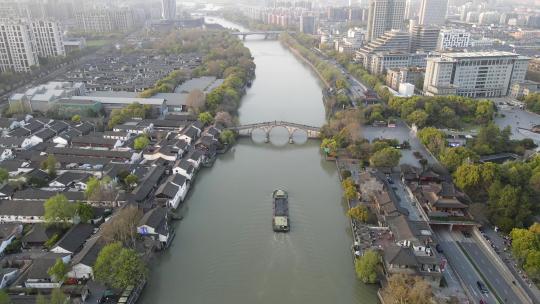 4k 航拍杭州塘西古镇拱宸桥古建筑