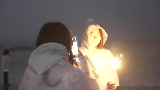 青岛第三海水浴场夜景视频素材模板下载