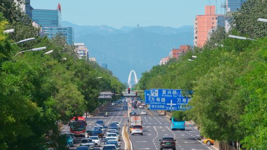 北京西长安街西山新首钢大桥街景视频素材模板下载