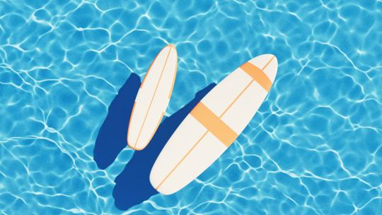 冲浪板与蓝色水面循环动画3D渲染