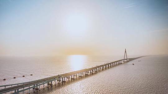 杭州湾跨海大桥落日视频素材模板下载
