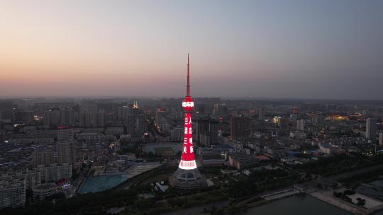 河南洛阳电视塔夜景灯光航拍