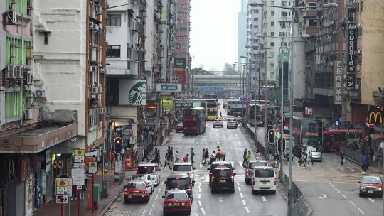 香港旺角繁忙的街道与行人