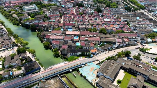 苏州姑苏区山塘街水乡古民居建筑风光航拍高清在线视频素材下载