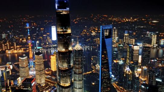 上海陆家嘴浦东新区大范围夜景延时