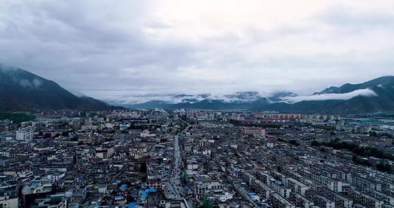航拍西藏城市建筑拉萨旅游风光面貌