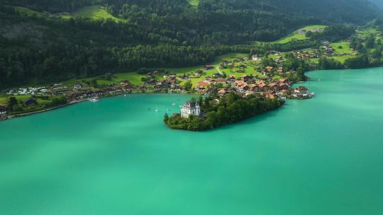 Iseltwald Castle on Brienzersee，瑞士，空中圆环全景