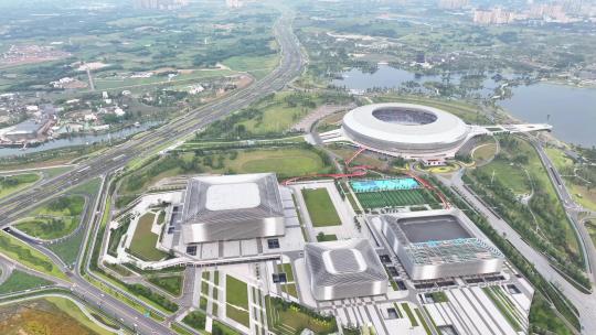 航拍成都世界大运会体育场馆东安湖体育中心