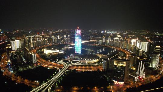 河南郑州千禧广场大玉米夜景航拍