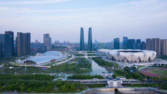 杭州亚运会馆奥体中心航拍延时摄影