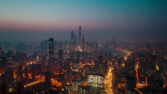 黎明时候的上海陆家嘴航拍延时