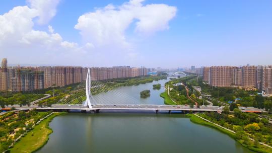 山西省太原市汾河公园祥云桥4K60帧航拍高清在线视频素材下载