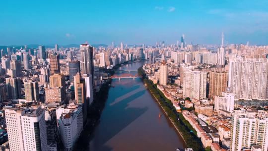 航拍俯瞰广州珠江两岸城市高楼建筑