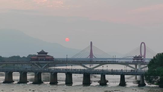 航拍福建漳州九龙江日落风光