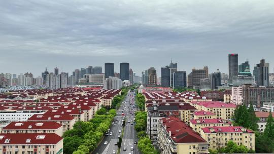 上海浦东世纪大道社区公路穿梭城市风光航拍