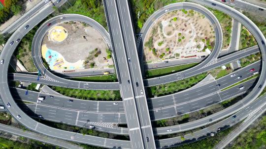 上海城市高架桥交通车流航拍【4K60帧】视频素材模板下载