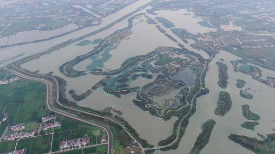 扬州北湖湿地公园高空鸟瞰全景航拍