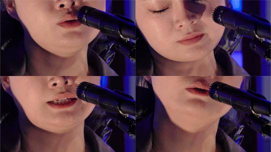 歌声魅力：女孩唇间绽放的旋律高清在线视频素材下载