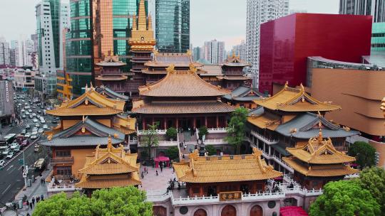 上海千年古寺静安寺古寺建筑群航拍4K视频