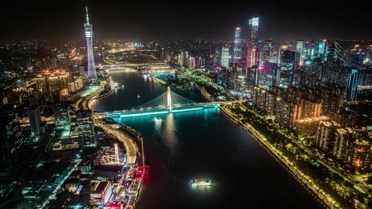 广州珠江夜游夜景航拍4组调色风格2视频素材模板下载