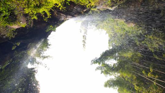 蜀南竹海竹林高处落下的溪水瀑布