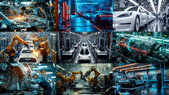 新能源汽车制造生产自动化机械臂生产线高清在线视频素材下载
