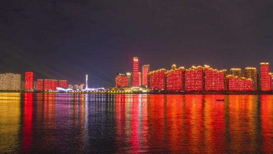 湖南长沙城市夜景灯光秀航拍移动延时