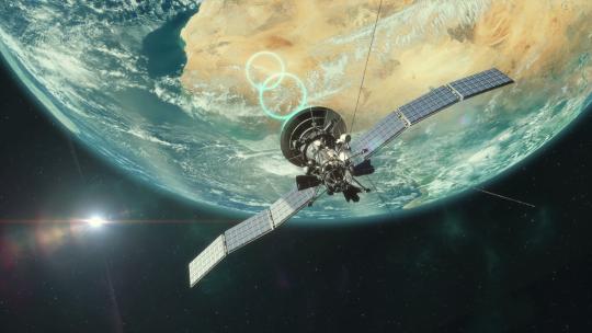 一颗卫星在地球轨道上发生传输数据到地面