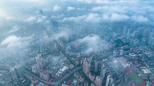 广州海珠区城市建筑公路天空云雾航拍延时