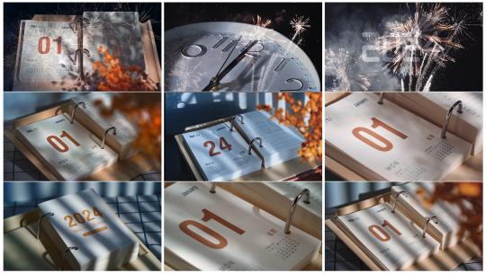 2024年元旦日历跨年烟花空镜高清在线视频素材下载