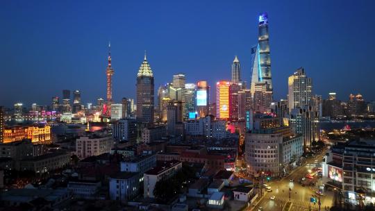 上海陆家嘴金融城东方明珠外滩夜景航拍4K