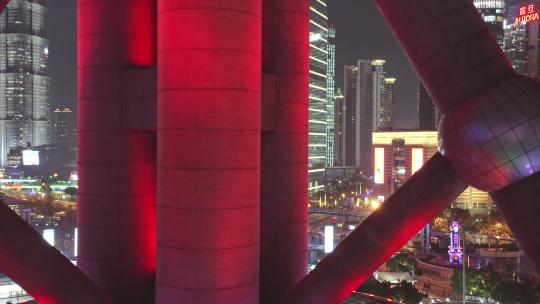 上海东方明珠夜景航拍视频素材模板下载