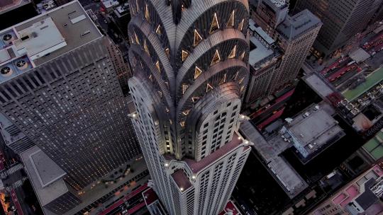城市航拍克莱斯勒大厦纽约摩天大楼汽车交通