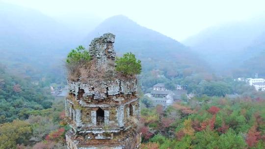 航拍天台山国清寺千年隋塔视频