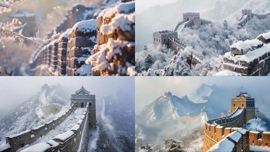 中国长城雪景日出日落云海高清在线视频素材下载