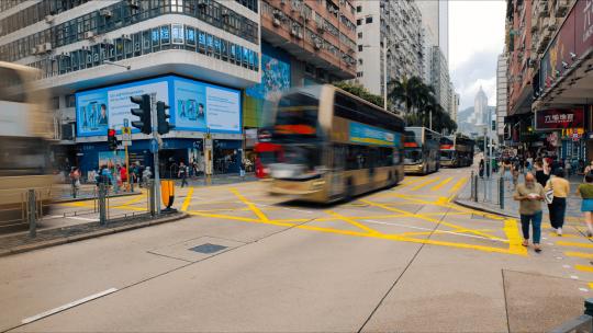 香港街道人流车流延时摄影