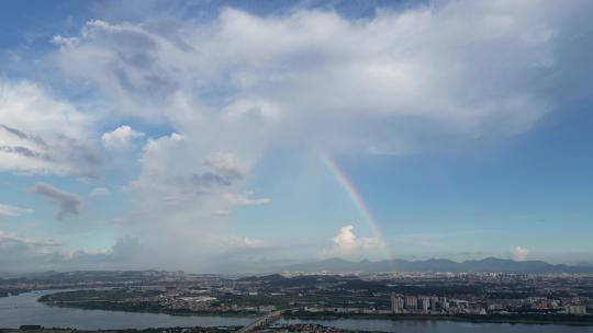 广东南方下雨天过后彩虹高空航拍视角4K